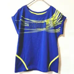PUMA 青×蛍光イエロー Tシャツ 女の子 フレンチスリーブ スポーツ