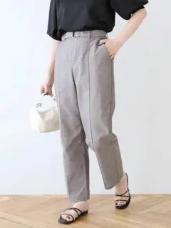ꕤꕤショコラフィネローブ/綿麻混バックルベルト付テーパードパンツ