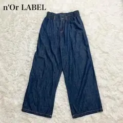 nOr LABEL デニムパンツ ワイド ウエストゴム カジュアルズボン 洗える