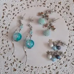 ☆ハンドメイド ピアス ブルー系【お得 3ペア セット】