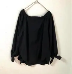 T392【abcunface】カットソー　ブラック　袖リボン　大人可愛い