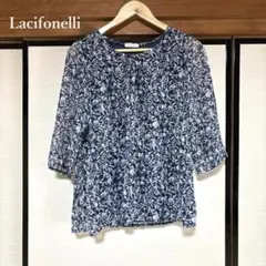 【美品】Lacifonelli 七分丈 シフォンブラウス 花柄 チュニック L