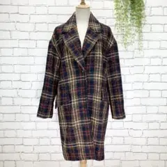 B366【チェスターコート】S(ザラベーシック)総柄 チェック柄 アルパカ混 冬