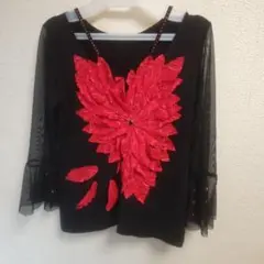 最終値下げ！　社交ダンス レッスンウェア 黒赤 花柄刺繍