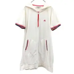 A420 adidas トレーニングパーカーL 綿 半袖ハーフジップ 白系