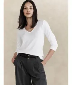 BANANA REPUBLIC XS ホワイト　長袖　Tシャツ