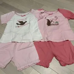 キッズ 半袖 パジャマ 110 女の子 ピンク 2枚セット 鳥 うさぎ リボン