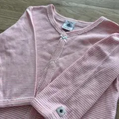 (74cm) PETIT BATEAU 長袖 ロンパース ミラレ ピンク
