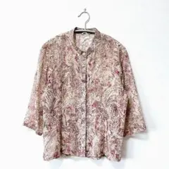 美品 花柄シャツ ブラウス ピンク 七分袖 春夏 日本製 ゆったり レディース