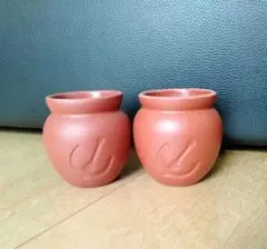 【未使用】壺型の小物入れ 2個セット 置き物 花瓶 アンカー模様 茶色