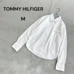 【トミーヒルフィガー】M レディース　ボタンダウンシャツ　ボーダー　シンプル　白