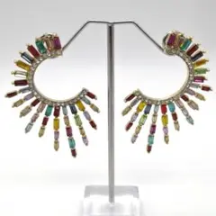 ■新品■ ゴールド カラフル 樹脂 ピアス ヴィンテージ オールド ジルコニア