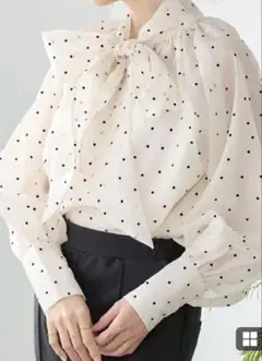 美品✨ドゥーザムール ボウタイ リボン シアー ドット 長袖 ブラウス M~L