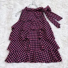 n6549 美品✨ノースリーブティアードブラウス M ボウタイ 昭和レトロ 薄手