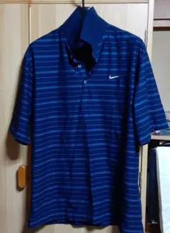Nike ネイビー ストライプ ポロシャツ
