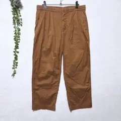 F1095グローバルワーク✤良品✤薄手ワイドパンツ M茶色無地 ゆったりめ 綿混