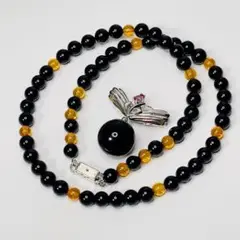 天然石ルビー オニキスと本琥珀 2wayネックレス