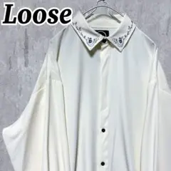 Loose/ルース ドレープトロミ ルーズ刺繍シャツ ローズ刺繍シャツ Lサイズ