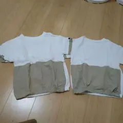 ホワイト/ベージュ Tシャツ 半袖 2枚セット　GU　110と120cm