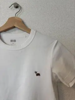 【コーギーの刺繍入り】ホワイト Tシャツ M