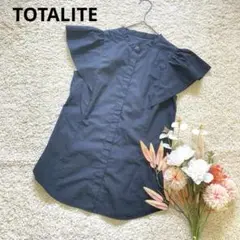 ラトータリテ　フリル袖ブラウス　フレンチスリーブ　バンドカラー　ブラック