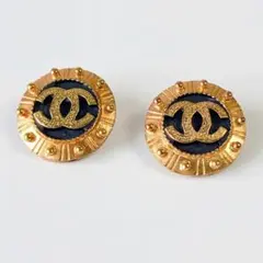 CHANEL シャネル ココマーク イヤリング 盾 ラウンド ブラック ゴールド