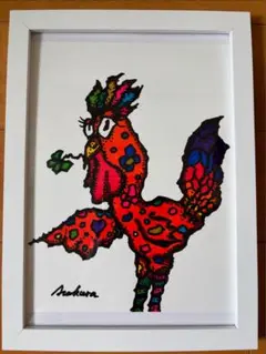 原画 手描き 高級感 一点物 『幸せへ導く変わり者のニワトリ』