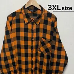 USA古着　コットンシャツ　長袖　3XL　オレンジ　ブラック　ブロックチェック
