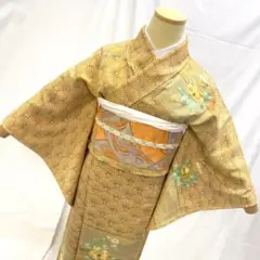 【1415】着物 付け下げ 訪問着 正絹 袷 金駒刺繡 椿 ~162㎝