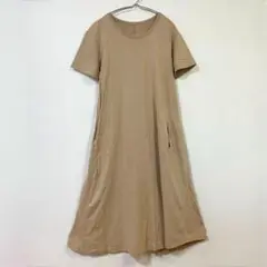 ロングワンピース Aラインフレア 綿100％ ポケット有 半袖 無地 M-L