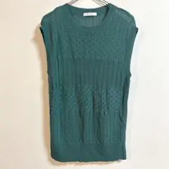 美品✨ショコラフィネローブ ノースリーブ透かしレースサマーニットベスト　 薄手