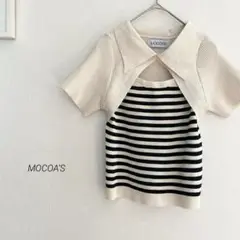 MOCOA'S レイヤード風ボーダークロップドトップス　4020