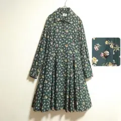 b ローラアシュレイ ワンピース 花柄 レトロ くるみボタン 長袖 総柄 キャミ