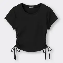 GU 半袖Tシャツ サイドルーシング ブラック