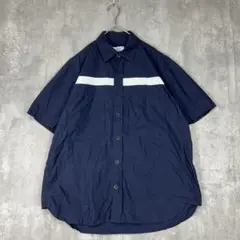 アダムエロペ　コットン　ナイロン　ミリタリー　半袖　シャツ　ネイビー　夏