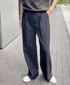 【美品】Spick&Spanダブルクロスタックカフドパンツ ワイドパンツネイビー