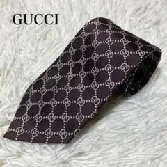【GUCCI】グッチ　ネクタイ GG柄　ブラウン×ホワイト　茶