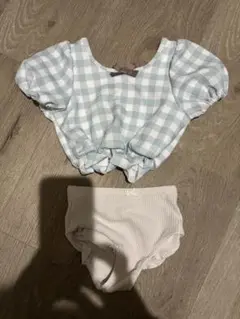 ベビー水着 女の子 水色チェック 80cm