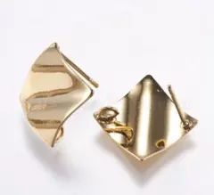 03◆18KGP本金メッキ◆正方形カン付きスタッドピアス◆パーツ