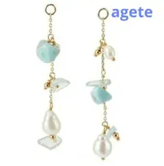 美品☆agete K10 2017ラリマー,アクアマリン,パールピアスチャーム