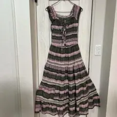 【美品】ノースリーブワンピース オリーブグリーンとピンク　Lサイズ