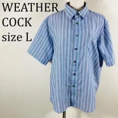 美品 ウェザーコック WEATHERCOCK ストライプ 半袖シャツL【253】