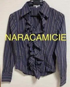 NARACAMICIE パープル ストライプ フリル シャツ ナラカミーチェ