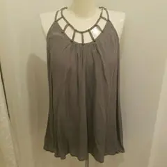 インポート新品シルク100％スタッズ付アウトカットセクシーフレアキャミソールS