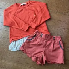 GLOBAL WORK オレンジ長袖トップス✖️GU ショートパンツセット