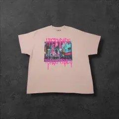 POPULAR POISON古着半袖Tシャツ雰囲気系東京街並プリントピンクK61