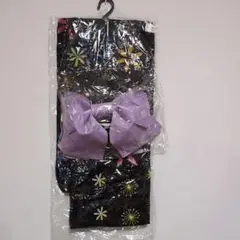 カラフル花柄着物 紫リボン付き