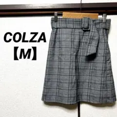 【美品✨】COLZA グレーチェック　膝丈スカート　ウエストベルト付き　Mサイズ