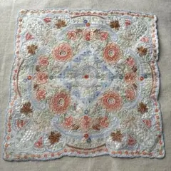 刺繍ハンカチ　約28×28 ブルー系