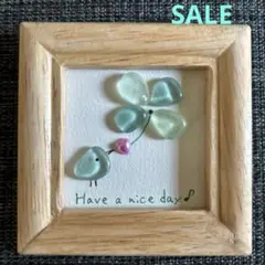 【SALE】四つ葉のクローバーとジンベイザメ　シーグラスアート　ヒーリングアート
